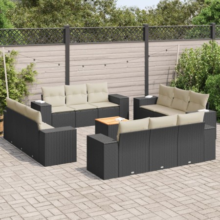 Garden sofa set with 13-piece black synthetic rattan cushions by , Garden sets - Ref: Foro24-3225377, Price: 1,00 €, Discount: %