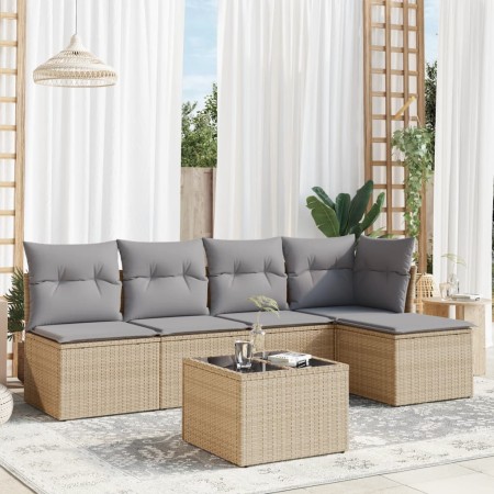 Garden sofa set with 6-piece synthetic rattan beige cushions by , Garden sets - Ref: Foro24-3249368, Price: 365,58 €, Discoun...