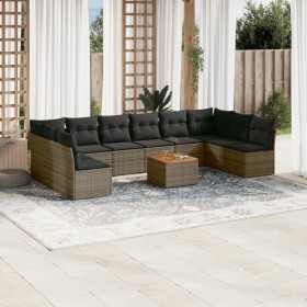 Garden sofa set 11 pieces and gray synthetic rattan cushions by , Garden sets - Ref: Foro24-3223799, Price: 646,96 €, Discoun...