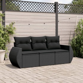 Garden sofa set with 3-piece black synthetic rattan cushions by , Garden sets - Ref: Foro24-3253392, Price: 228,11 €, Discoun...