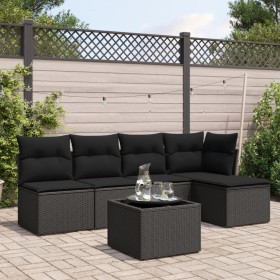 6-teiliges Gartensofa-Set und schwarze synthetische Rattankissen von , Gartensets - Ref: Foro24-3249364, Preis: 342,99 €, Rab...