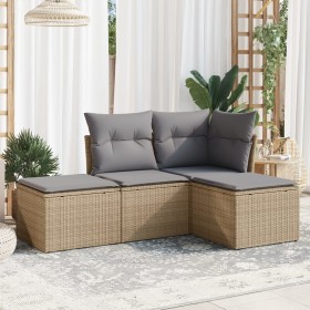 Gartensofa-Set mit Kissen, 4-teilig, beiges synthetisches Rattan von , Gartensets - Ref: Foro24-3249318, Preis: 238,87 €, Rab...