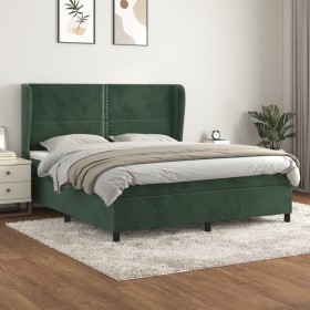 Cama box spring con colchón terciopelo verde oscuro 160x200 cm de , Camas y somieres - Ref: Foro24-3129162, Precio: 545,99 €,...