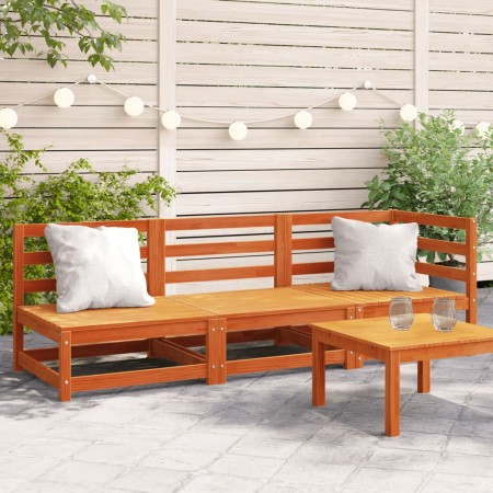 3 seater garden sofa solid wax brown pine wood by , Modular outdoor sofas - Ref: Foro24-837953, Price: 192,99 €, Discount: %