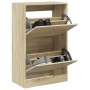 Engineered wood shoe rack in Sonoma oak, 60x34x96.5 cm by , Shoe racks and shoe organizers - Ref: Foro24-839947, Price: 87,99...