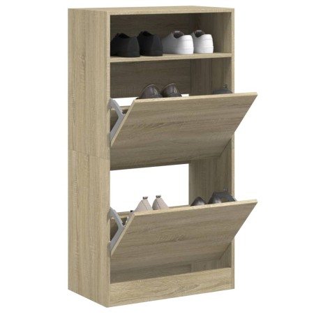 Engineered wood shoe rack in Sonoma oak, 60x34x116 cm. by , Shoe racks and shoe organizers - Ref: Foro24-840017, Price: 94,99...