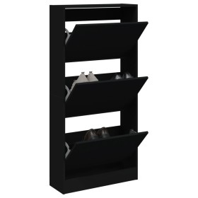 Black engineered wood shoe rack 60x21x125.5 cm by , Shoe racks and shoe organizers - Ref: Foro24-839897, Price: 108,21 €, Dis...