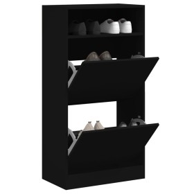 Black engineered wood shoe rack 60x34x116 cm by , Shoe racks and shoe organizers - Ref: Foro24-840016, Price: 93,99 €, Discou...