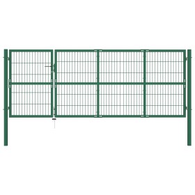 Puerta de valla de jardín con postes acero verde 350x120 cm de , Puertas de jardín - Ref: Foro24-142570, Precio: 543,80 €, De...