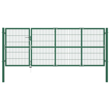 Garden fence gate with green steel posts 350x120 cm by , garden gates - Ref: Foro24-142570, Price: 503,07 €, Discount: %