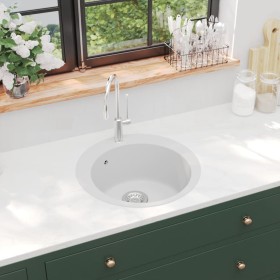 Granite kitchen sink with one white round basin by vidaXL, Sinks - Ref: Foro24-144865, Price: 155,62 €, Discount: %