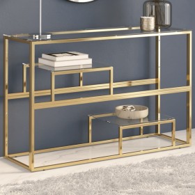 Golden stainless steel and tempered glass console table by , console tables - Ref: Foro24-350002, Price: 221,99 €, Discount: %