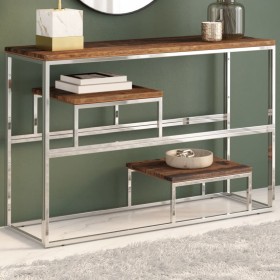 Silver Stainless Steel and Solid Wood Console Table by , console tables - Ref: Foro24-350005, Price: 147,99 €, Discount: %