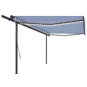 Automatic awning with LED wind sensor blue and white 5x3 m by vidaXL, Awnings - Ref: Foro24-3070191, Price: 768,60 €, Discoun...