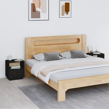 Mesitas de noche 2 uds madera maciza de pino negro 40x34x45 cm de vidaXL, Mesitas de noche - Ref: Foro24-818304, Precio: 71,8...