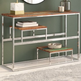 Console table silver stainless steel solid recycled wood by , console tables - Ref: Foro24-350008, Price: 130,80 €, Discount: %