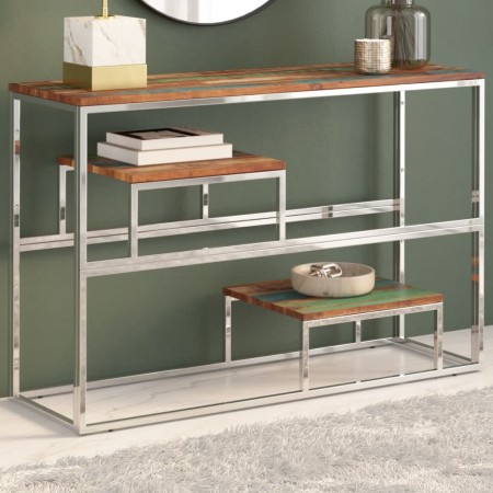 Console table silver stainless steel solid recycled wood by , console tables - Ref: Foro24-350008, Price: 130,99 €, Discount: %