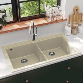 Küchenspüle aus Granit mit zwei beigen Becken von vidaXL, Sinkt - Ref: Foro24-144851, Preis: 259,56 €, Rabatt: %