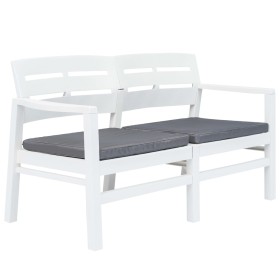 2-seater garden bench with cushions 133 cm white plastic by vidaXL, garden benches - Ref: Foro24-45622, Price: 214,99 €, Disc...