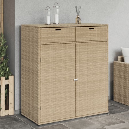 Beige PE rattan garden storage cabinet 105x55x113 cm by , Outdoor storage boxes - Ref: Foro24-365566, Price: 219,30 €, Discou...