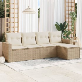 Gartensofa-Set mit Kissen, 5-teilig, beiges synthetisches Rattan von , Gartensets - Ref: Foro24-3218878, Preis: 367,40 €, Rab...