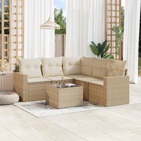 Garden sofa set with cushions 6 pieces beige synthetic rattan by , Garden sets - Ref: Foro24-3218948, Price: 487,99 €, Discou...