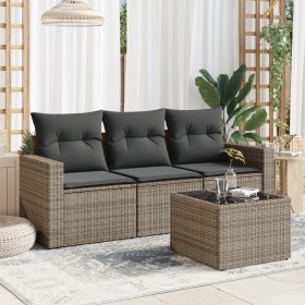 4-teiliges Gartensofa-Set und graue synthetische Rattankissen von , Modulare Sofas für den Außenbereich - Ref: Foro24-3251007...