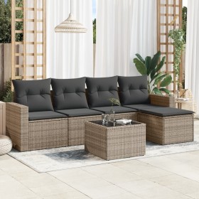 6-piece garden furniture set with gray synthetic rattan cushions by , Garden sets - Ref: Foro24-3218890, Price: 372,97 €, Dis...