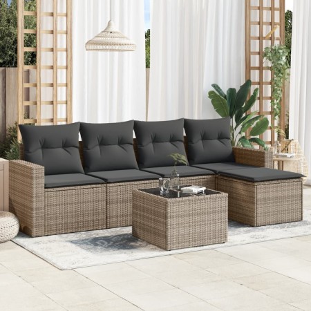 6-piece garden furniture set with gray synthetic rattan cushions by , Garden sets - Ref: Foro24-3218890, Price: 371,20 €, Dis...