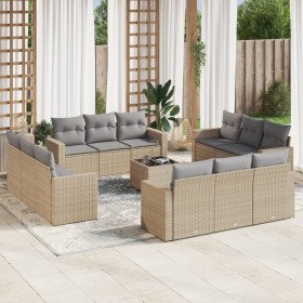 Garten-Essgruppe mit Kissen, 13-teilig, beiges synthetisches Rattan von , Modulare Sofas für den Außenbereich - Ref: Foro24-3...