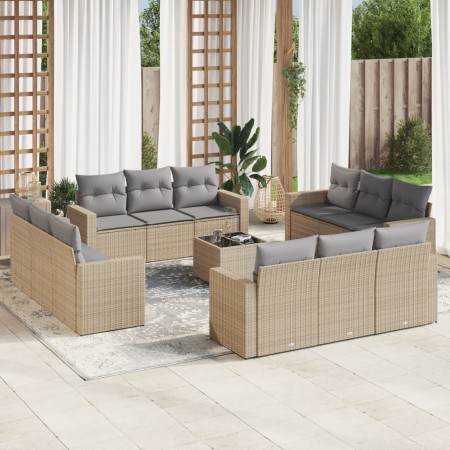 Set comedor de jardín con cojines 13 pzas ratán sintético beige de , Sofás modulares de exterior - Ref: Foro24-3251116, Preci...