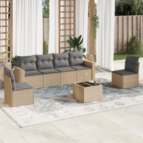 7-teiliges Gartensofa-Set und beigefarbene synthetische Rattankissen von , Modulare Sofas für den Außenbereich - Ref: Foro24-...