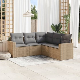 Garden sofa set with cushions 5 pieces beige synthetic rattan by , Modular outdoor sofas - Ref: Foro24-3251286, Price: 428,99...