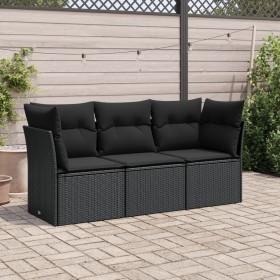 Gartensofa-Set mit Kissen, 3-teilig, schwarzes synthetisches Rattan von , Gartensets - Ref: Foro24-3249044, Preis: 218,10 €, ...