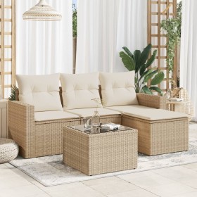 Gartensofa-Set mit Kissen, 5-teilig, beiges synthetisches Rattan von , Gartensets - Ref: Foro24-3218868, Preis: 366,96 €, Rab...