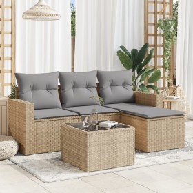 Garden sofa set with cushions 5 pieces beige synthetic rattan by , Modular outdoor sofas - Ref: Foro24-3251216, Price: 378,96...