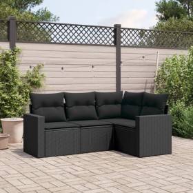 4-teilige Gartensofagarnitur mit schwarzen synthetischen Rattankissen von , Modulare Sofas für den Außenbereich - Ref: Foro24...