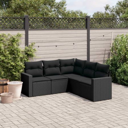 5-teiliges Gartenmöbel-Set und schwarze synthetische Rattankissen von , Modulare Sofas für den Außenbereich - Ref: Foro24-325...