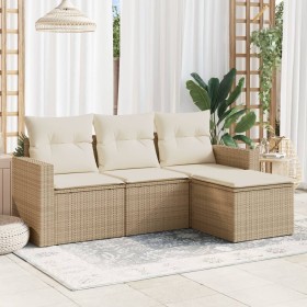 Gartensofa-Set mit Kissen, 4-teilig, beiges synthetisches Rattan von , Gartensets - Ref: Foro24-3218858, Preis: 297,99 €, Rab...