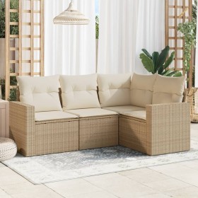 Gartensofa-Set mit Kissen, 4-teilig, beiges synthetisches Rattan von , Gartensets - Ref: Foro24-3218898, Preis: 384,85 €, Rab...