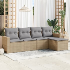 Gartensofa-Set mit Kissen, 5-teilig, beiges synthetisches Rattan von , Gartensets - Ref: Foro24-3218879, Preis: 323,29 €, Rab...