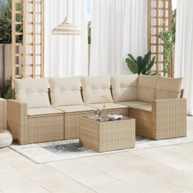 Gartensofa-Set mit Kissen, 6-teilig, beiges synthetisches Rattan von , Gartensets - Ref: Foro24-3218928, Preis: 517,54 €, Rab...