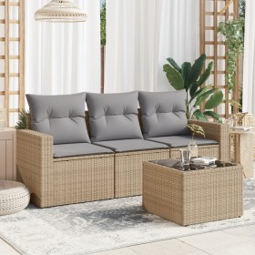 Gartensofa-Set mit Kissen, 4-teilig, beiges synthetisches Rattan von , Modulare Sofas für den Außenbereich - Ref: Foro24-3251...