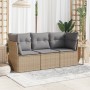 Gartensofa-Set mit beigen Kissen, 3-teilig, PE-Rattan von , Gartensets - Ref: Foro24-3249048, Preis: 208,25 €, Rabatt: %