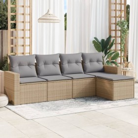 Garden sofa set with cushions 5 pieces beige synthetic rattan by , Modular outdoor sofas - Ref: Foro24-3251226, Price: 359,47...