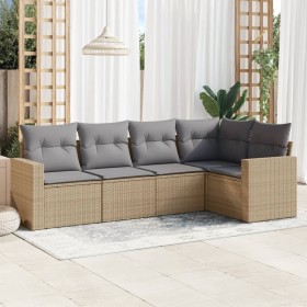 Garden sofa set with cushions 5 pieces beige synthetic rattan by , Modular outdoor sofas - Ref: Foro24-3251266, Price: 428,99...