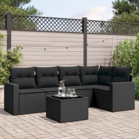 6-teiliges Gartensofa-Set und schwarze synthetische Rattankissen von , Modulare Sofas für den Außenbereich - Ref: Foro24-3251...