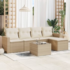 Gartensofa-Set mit Kissen, 6-teilig, beiges synthetisches Rattan von , Gartensets - Ref: Foro24-3218888, Preis: 426,99 €, Rab...