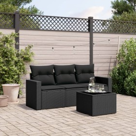 4-teilige Gartensofagarnitur mit schwarzen synthetischen Rattankissen von , Modulare Sofas für den Außenbereich - Ref: Foro24...