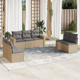 7-teiliges Gartensofa-Set und beige synthetische Rattankissen von , Modulare Sofas für den Außenbereich - Ref: Foro24-3251166...